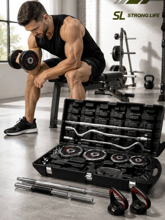 55 kg vaznli 2 ta 1 da gantel va shtangalar to‘plami