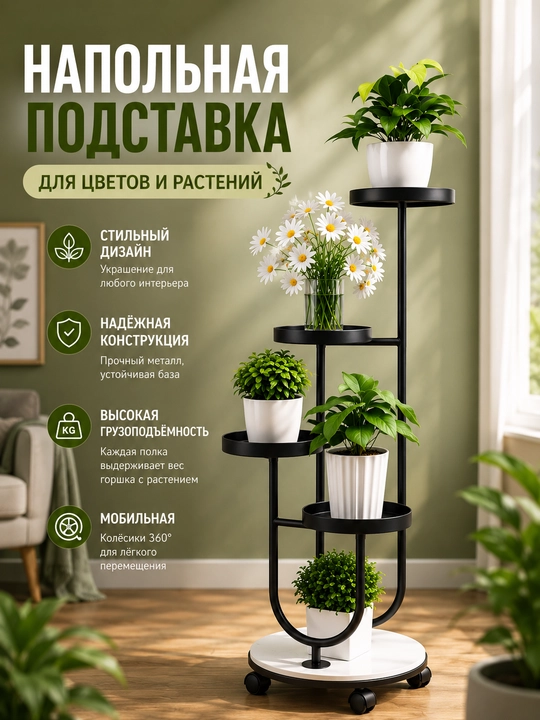Gul stendi, gullar uchun podstavka, metall gul tokchasi, gul javoni, o‘simlik uchun javon - 
