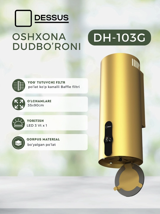 Silindr shaklidagi oshxona dudbo‘roni Dessus DH-103G 35 sm