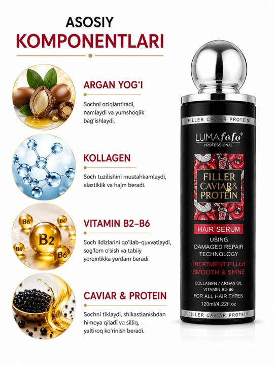 Сыворотка для волос LUMA fofo Filler Caviar & Protein с аргановым маслом, 120 мл