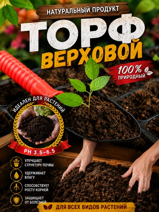 Торф верховой — 100% природный субстрат для всех видов растений - 