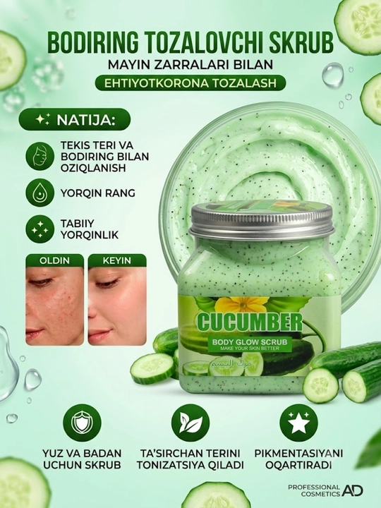 Aloe, avokado va asal ekstraktlari bilan tana va yuz uchun skrab, tozalovchi va xushbo‘y piling