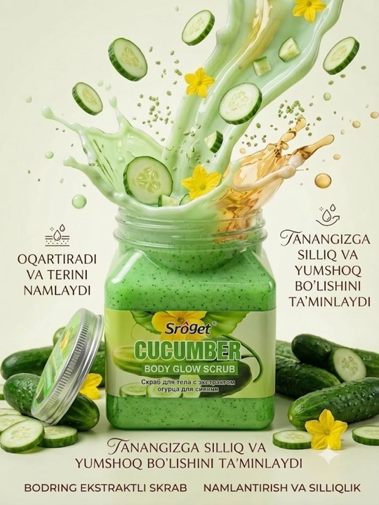 Aloe, avokado va asal ekstraktlari bilan tana va yuz uchun skrab, tozalovchi va xushbo‘y piling