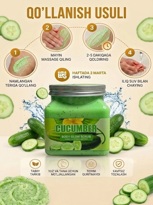Aloe, avokado va asal ekstraktlari bilan tana va yuz uchun skrab, tozalovchi va xushbo‘y piling