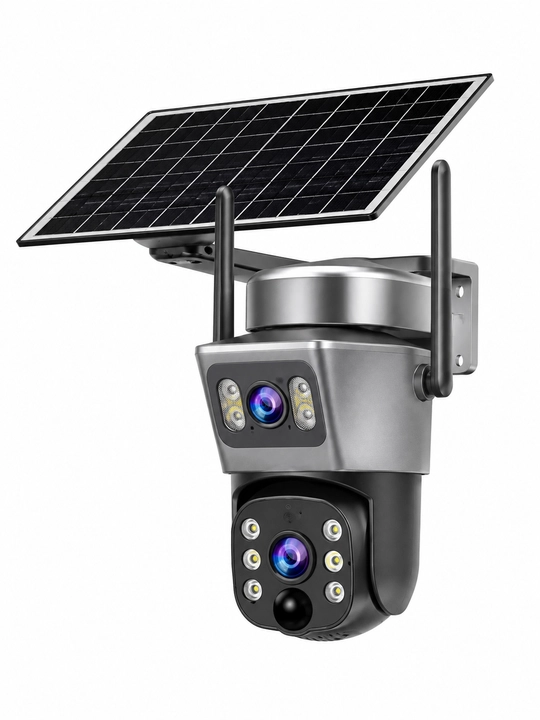 Камера видеонаблюдения, с солнечной панелью, 2 камеры, Wi-Fi, LED-подсветка