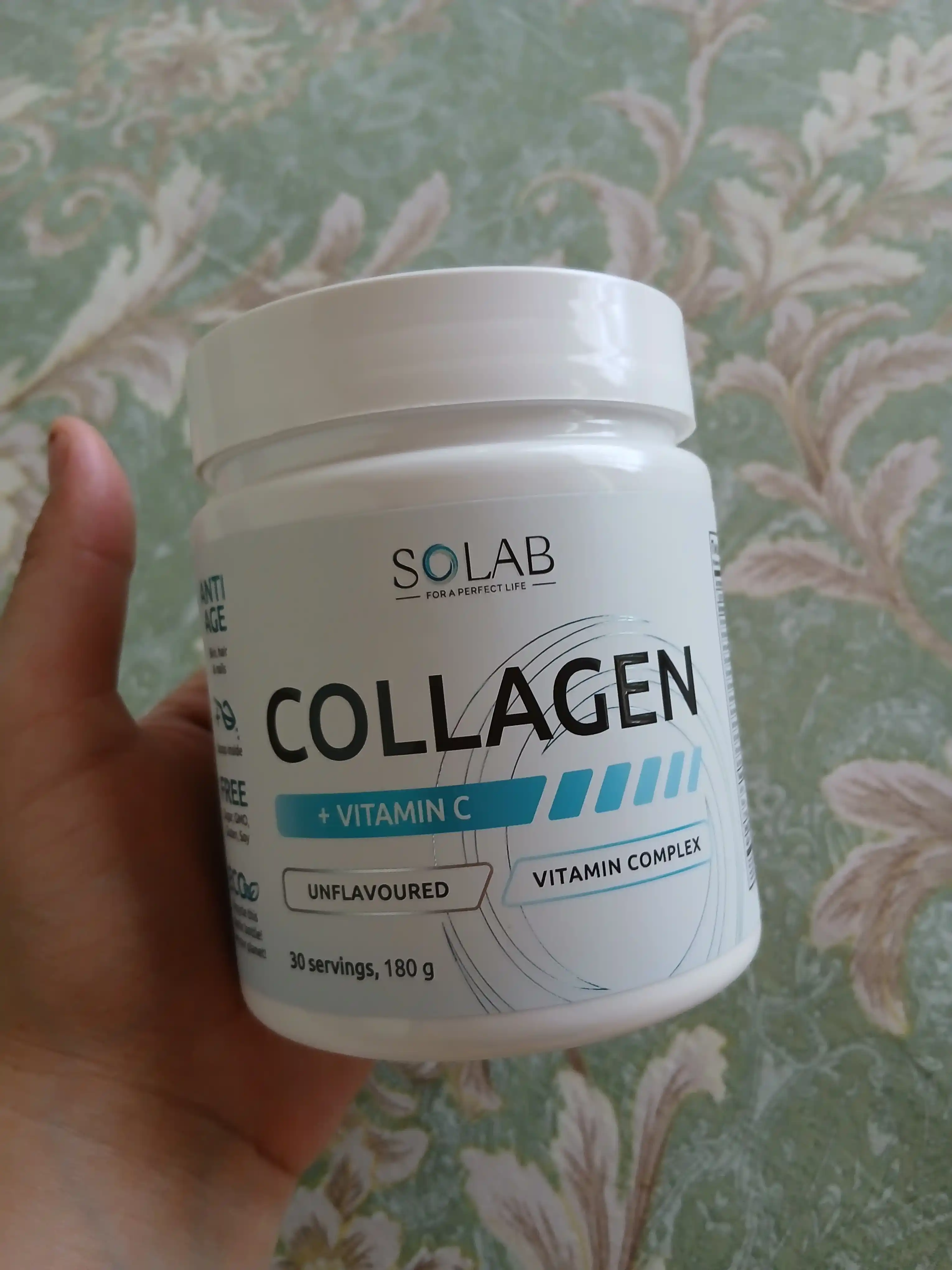 Kollagen + vitamin C, SOLAB, Neytral ta’mi, 180 g, 30 porsiya