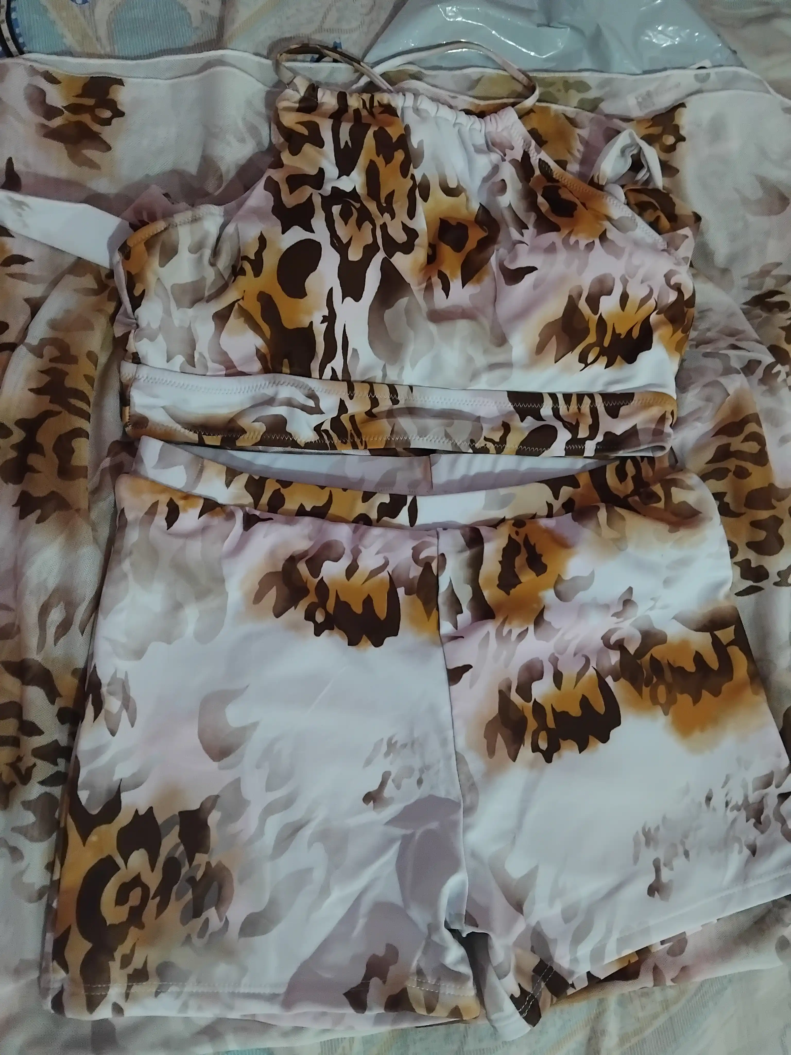 Suzish kiyimi SilkWave SafariChic leopar printli 3-in-1 set, yuqori bel XS-XL