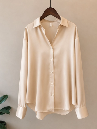 Ayollar atlas ko'ylagi, uzun yengli bluzka, klassik libosli ofis bluzkasi S–3XL
