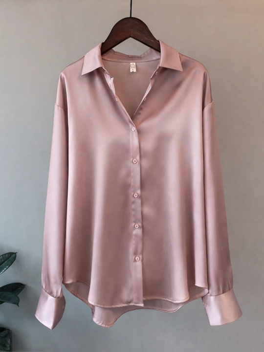 Ayollar atlas ko'ylagi, uzun yengli bluzka, klassik libosli ofis bluzkasi S–3XL