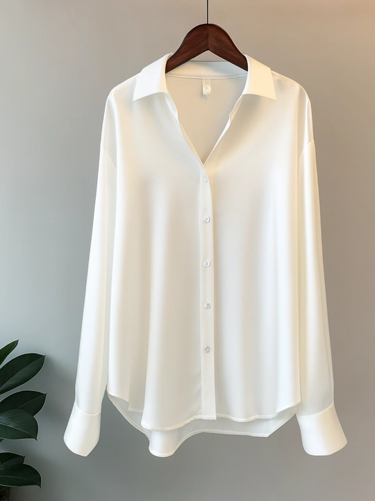 Ayollar atlas ko'ylagi, uzun yengli bluzka, klassik libosli ofis bluzkasi S–3XL