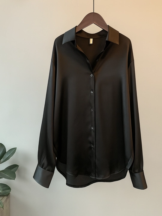 Ayollar atlas ko'ylagi, uzun yengli bluzka, klassik libosli ofis bluzkasi S–3XL