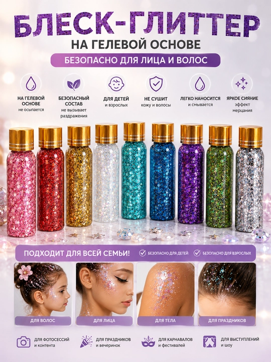 Soch va yuz uchun glitterni yaltiratuvchi bezak, gimnastika, makiyaj uchun yaltiroq zar