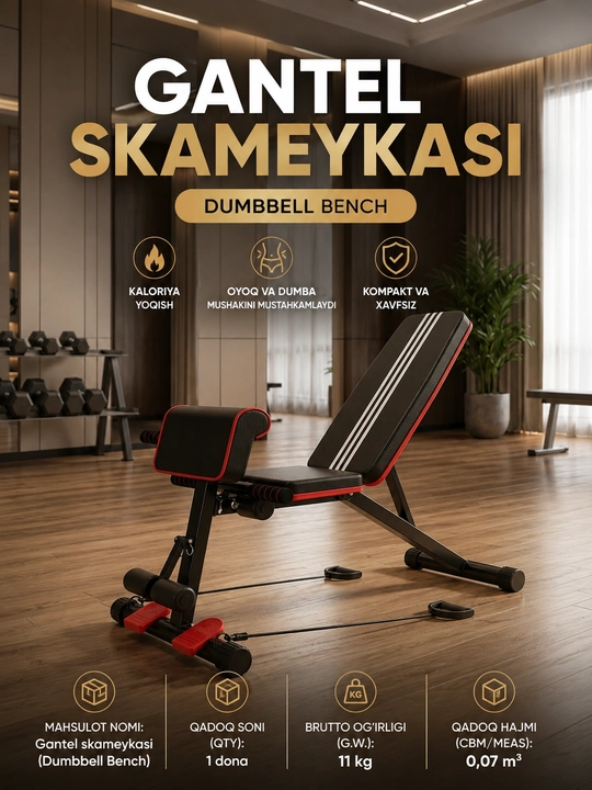Ko'p funksiyali yig'iluvchi trenajyor o'rindig'i skameyka va espanderlar - 