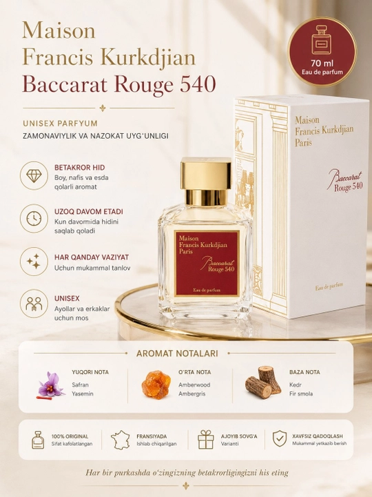Baccarat Rouge 540 , 70ml, parfyumlangan suv - 