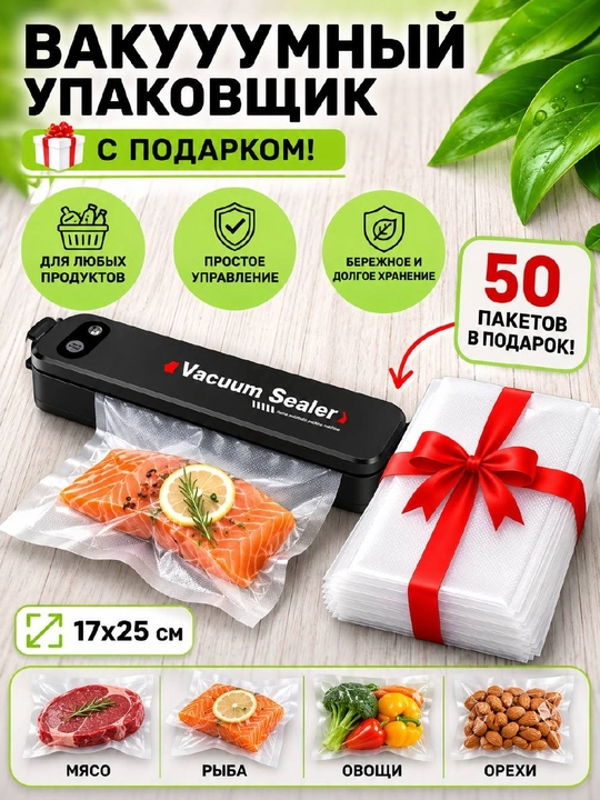 Вакуумный упаковщик + 10 пакетов, вакуyматор Vacuum Sealer - 