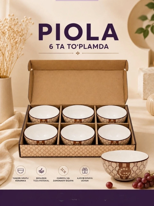 Sopol piyolalar to‘plami, 2, 4, 6 dona, sharqona naqshli, sovg‘a uchun, bezakli