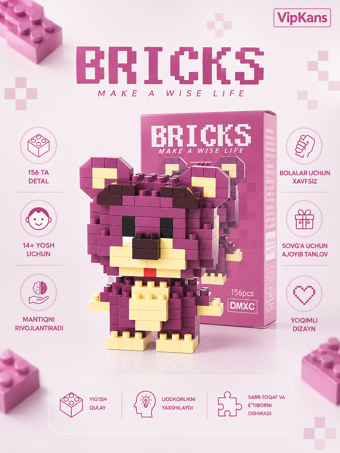 3D Lego konstruktor, bolalar va kattalar uchun jumboq va boshqotirma, yorqin rangda, mini - 
