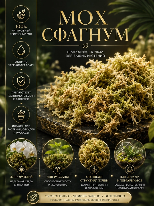Мох сфагнум универсальный — 100% природный субстратный компонент - 