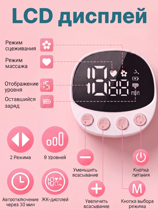 Elektr simsiz "erkin qo‘llar" sut so‘rg‘ichi, ko‘krakka taqiladigan, onalar uchun portativ