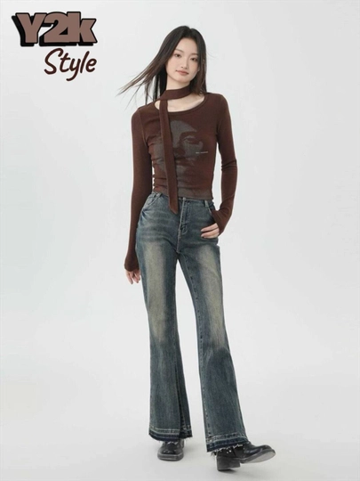Kofta Y2k, chokerli kofta koreys stilda, longsliv y2k, y2k longsliv choker bilan - 