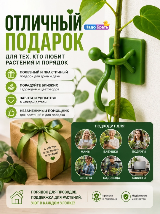 Клипсы держатели для растений самоклеящиеся, опоры на стену, 10 шт