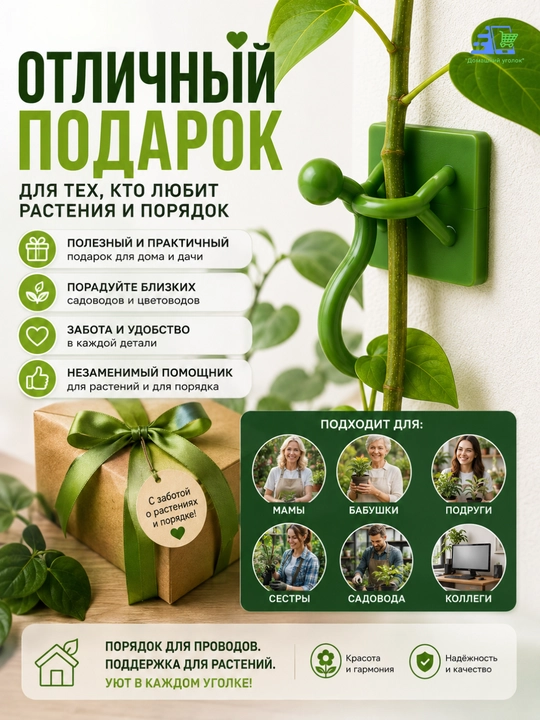 Клипсы держатели для растений самоклеящиеся, опоры на стену, 10 шт