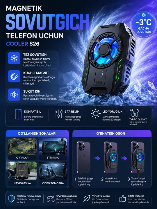 PUBG va Mobile Legends uchun MEMO telefon o‘yin sovutgichi, sovutish ventilyatori -9°C - 