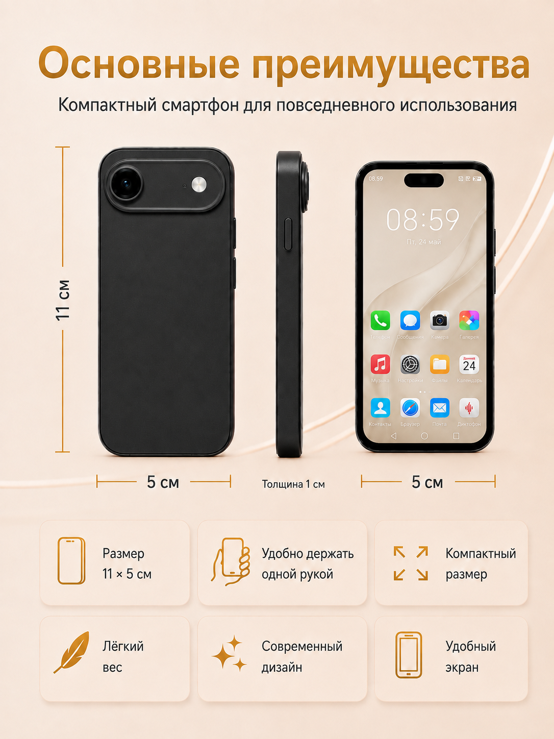 Bolalar uchun ixcham Air mini sensorli telefoni, 2 SIM