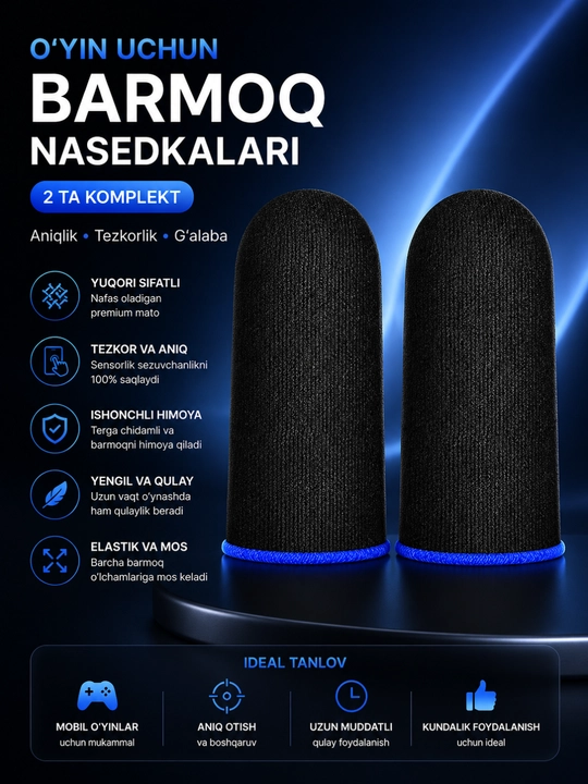 Mobil o'yin uchun sensor nakladkalar – pubg, free fire va cod uchun barmoq qopqoqlari - 
