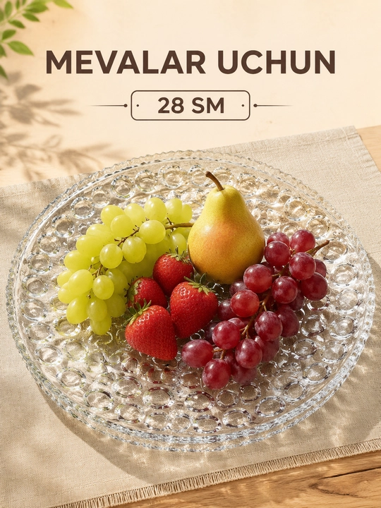 Xrustal pechenitsa, oval shisha lagan, konfet, pechenye, yong‘oq va shirinliklar uchun uy
