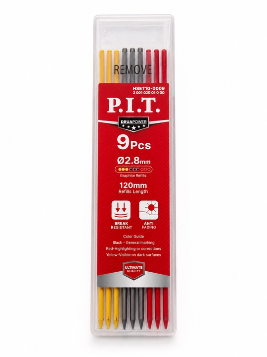 P.I.T. HSET10-0009 9 dona rangli grafik sterjen, Ø2.8 mm, 120 mm