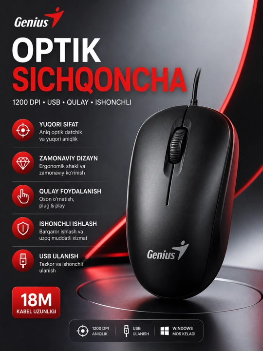 Ofis va o‘yinlar uchun simli USB sichqoncha 1200-4800 DPI yuqori aniqlik - 