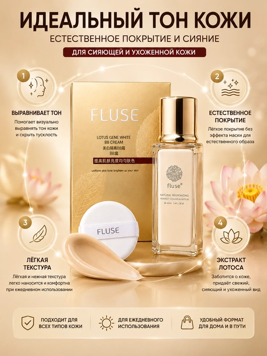 FLUSE BB Cream — BB-крем для лица, с экстрактом лотоса, тональный крем для лица