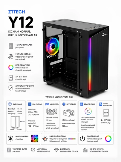ZTTECH Y12 Компьютерный корпус Micro-ATX, Mini-ITX - 