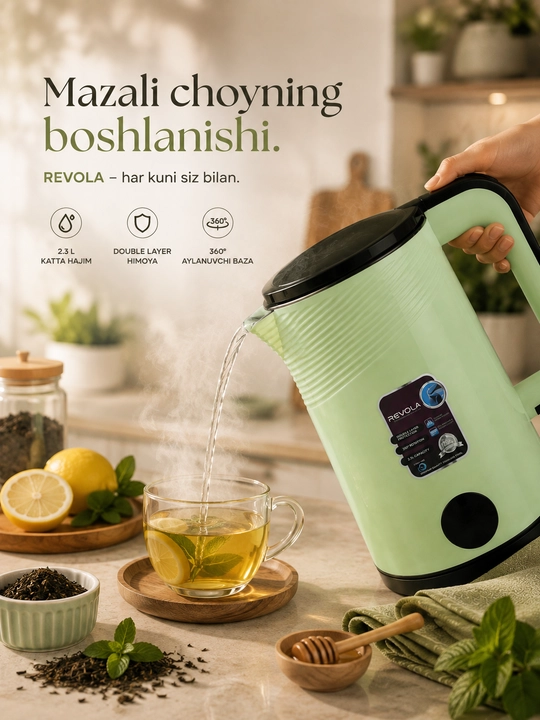 Revola Elektr choynak, 2,5 litrli, choy damlash uchun elektr choynak, 1500 Vt tefal