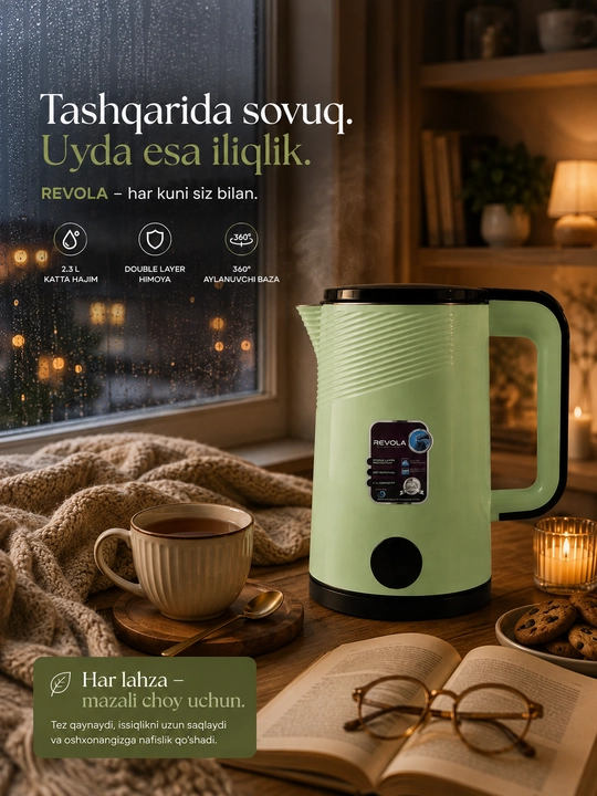 Revola Elektr choynak, 2,5 litrli, choy damlash uchun elektr choynak, 1500 Vt tefal