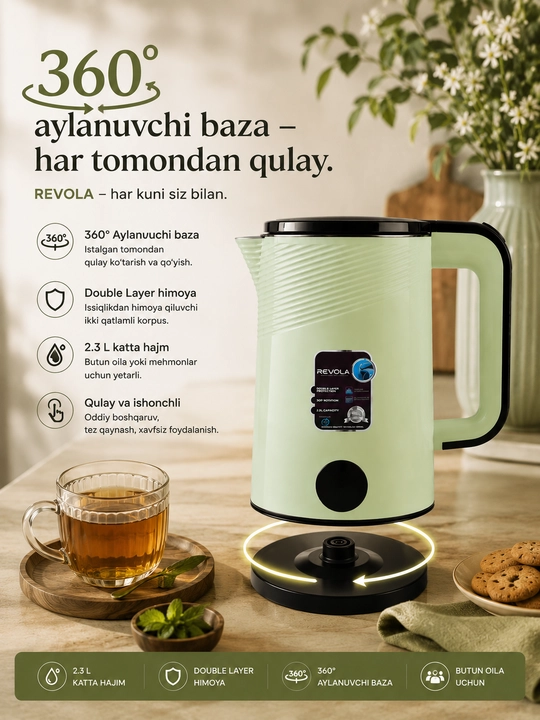 Revola Elektr choynak, 2,5 litrli, choy damlash uchun elektr choynak, 1500 Vt tefal