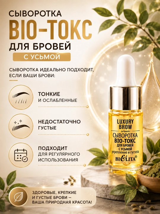 Сыворотка BIO-токс для бровей LUXURY Brow, с усьмой, укрепление и густота, 9 мл, Белита
