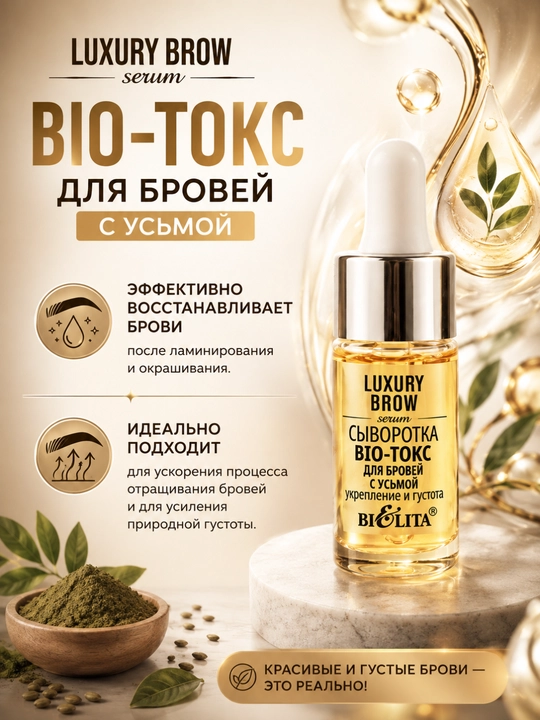 Сыворотка BIO-токс для бровей LUXURY Brow, с усьмой, укрепление и густота, 9 мл, Белита