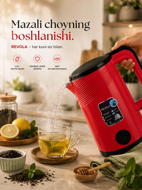 Revola Elektr choynak, 2,5 litrli, choy damlash uchun elektr choynak, 1500 Vt tefal