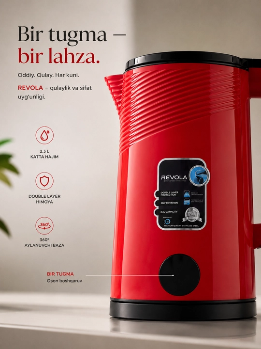 Revola Elektr choynak, 2,5 litrli, choy damlash uchun elektr choynak, 1500 Vt tefal