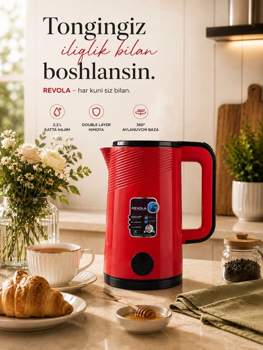 Revola Elektr choynak, 2,5 litrli, choy damlash uchun elektr choynak, 1500 Vt tefal