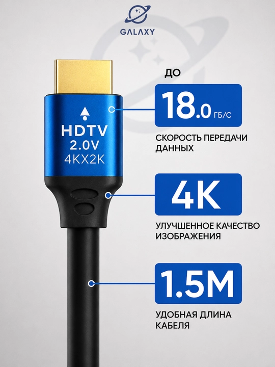 HDMI кабель 4K 60 Гц для монитора, телевизора, компьютера и проектора