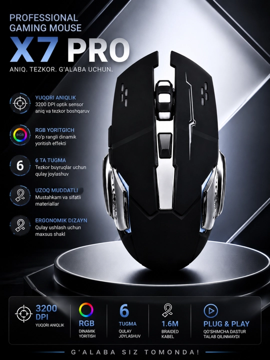 Simsiz gaming sichqoncha rgb sozlanadigan dpi ergonomik kompyuter va noutbuk uchun - 