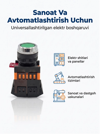 Elektr uskunalar uchun yashil chiroqli boshqaruv tugmasi LA38-11DN, 22 mm