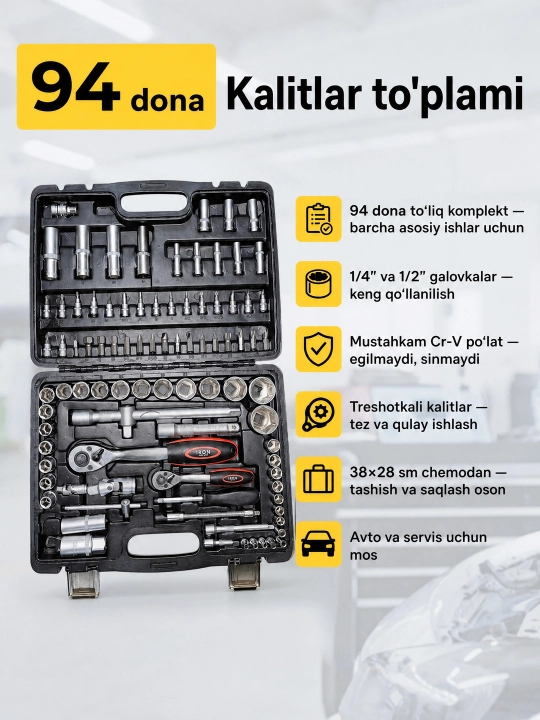Набор инструментов IRON 94 PCS – торцевые головки и биты - 