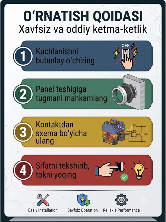 Sanoat elektr tugmasi, qizil chiroqli boshqaruv knopkasi, fiksatsiyasiz