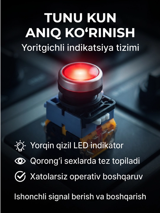 Sanoat elektr tugmasi, qizil chiroqli boshqaruv knopkasi, fiksatsiyasiz