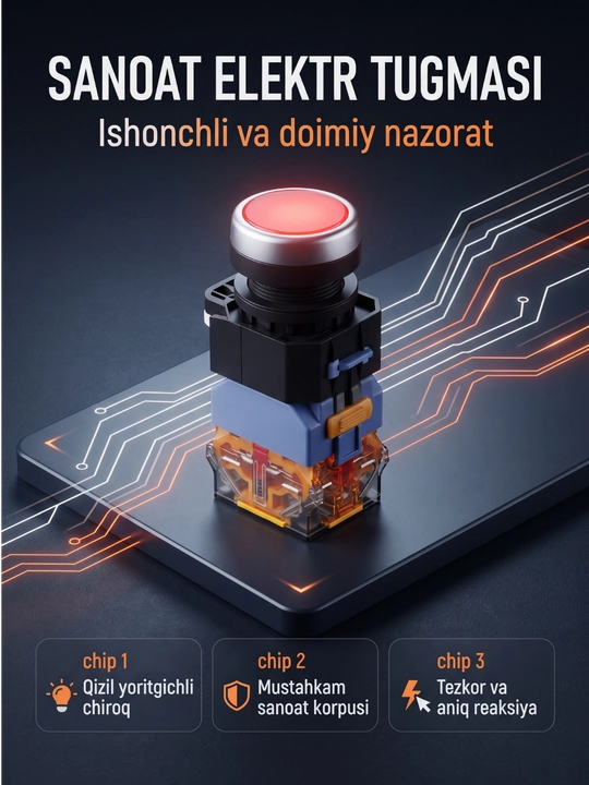 Sanoat elektr tugmasi, qizil chiroqli boshqaruv knopkasi, fiksatsiyasiz