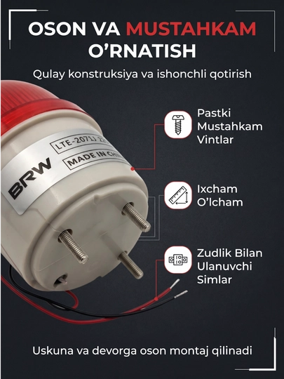 Sanoat ogohlantiruvchi chirog'i (sirenasi bilan) BRW LTE-2071J, 220V, qizil